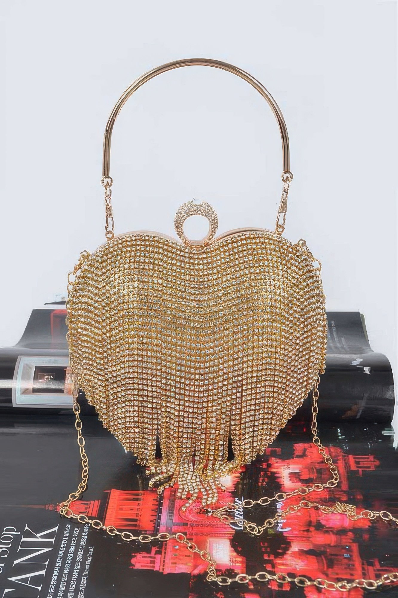 Rhinestone Fringe Heart Shape Party Bag - Image 2