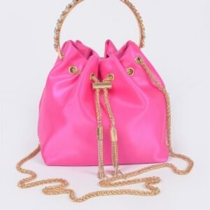 Rhinestone Top Handle Satin Bucket Bag