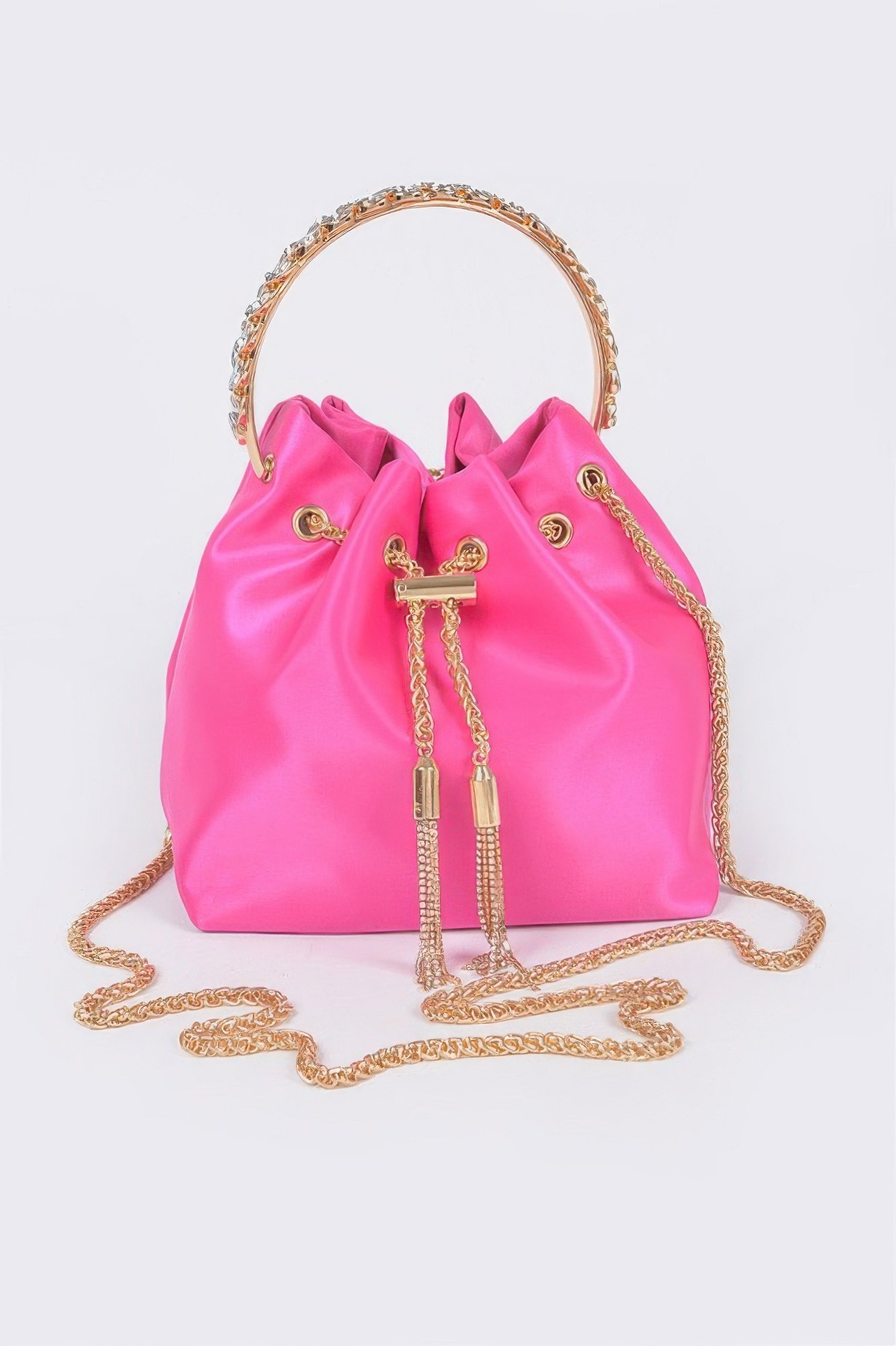 Rhinestone Top Handle Satin Bucket Bag - Image 2