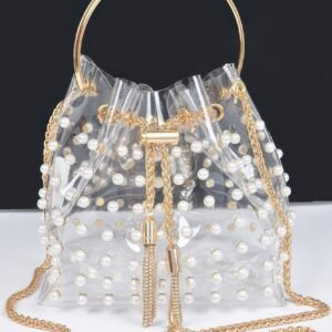 Clear Pearl Stud Bucket Bag W/chain Tassle