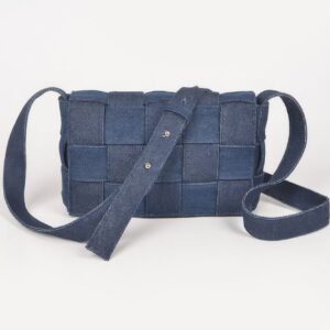 Denim braided flap crossbody bag