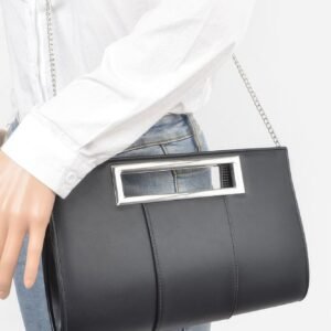 Metallic Faux Leather Handle Clutch