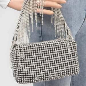 Oversized Rhinestone Fringe Strap Clutch