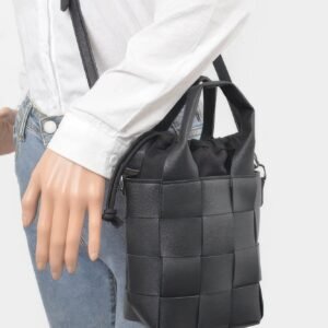 Faux Leather Braided Handle Bag W/canvas Pouch