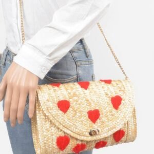 Heart Embroidery Straw Clutch