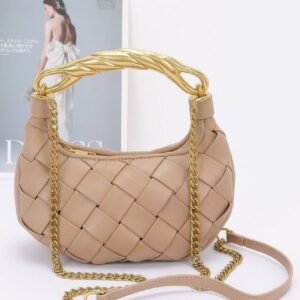 Faux leather braided metal handle bag