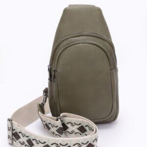 Faux leather sling bag w/multi color strap