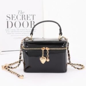 Patent faux leather envelope clutch