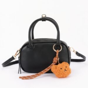 Vegan leather mini bowling bag with bear charm