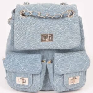 Quilted Denim Double Pocket Front Backpack