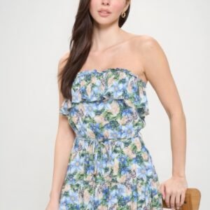 Blue BeigeBlue BeigeBlue Beige   Berry Flower Ruffle Tube Top Mini Dress